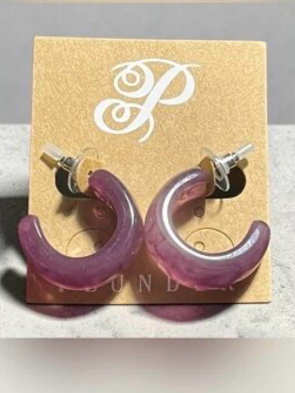 Plunder Callie crystal hoop earrings NWT purple